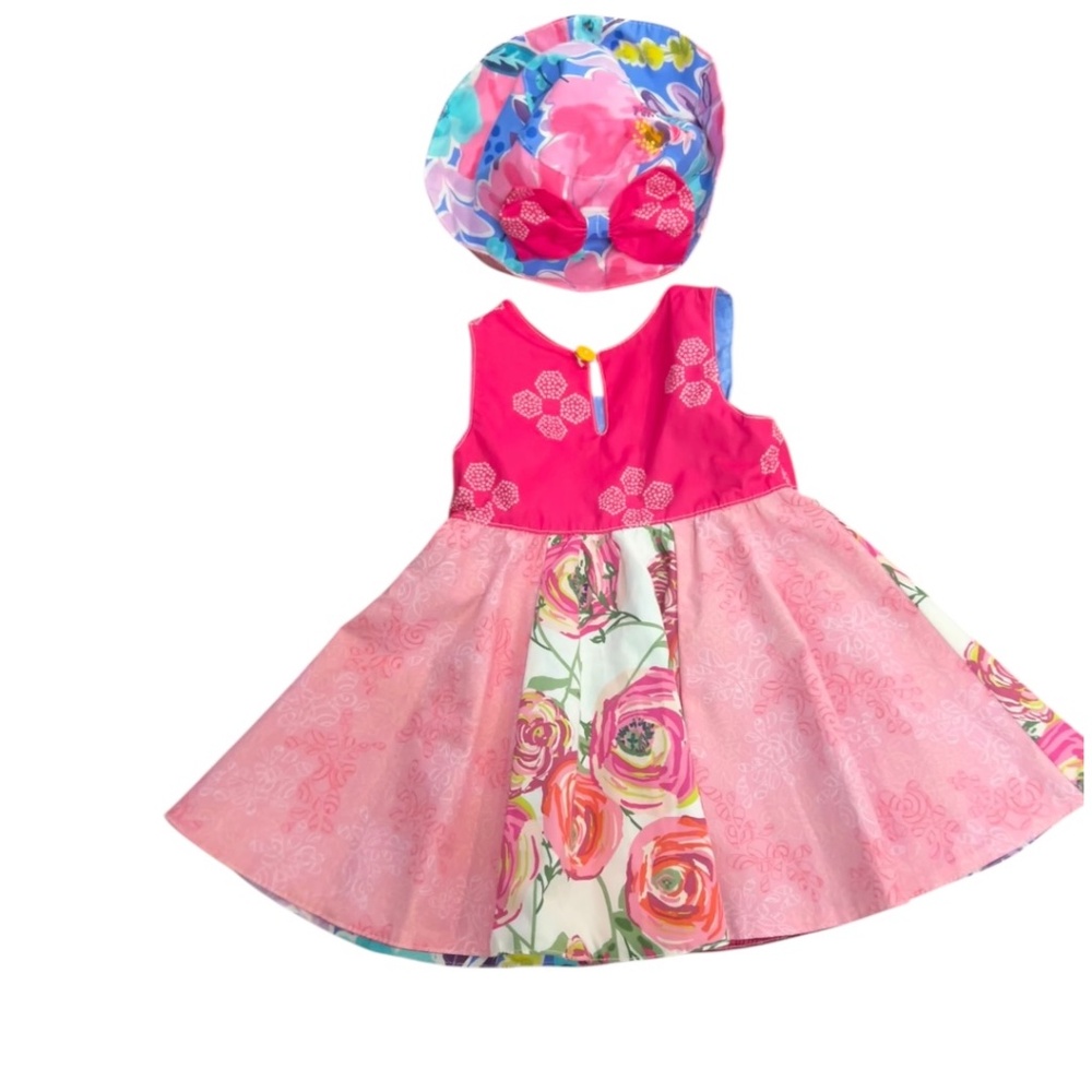 Boutique Handmade Reversible Baby Dress & Hat Set 12-18M Floral - Picture 4 of 9